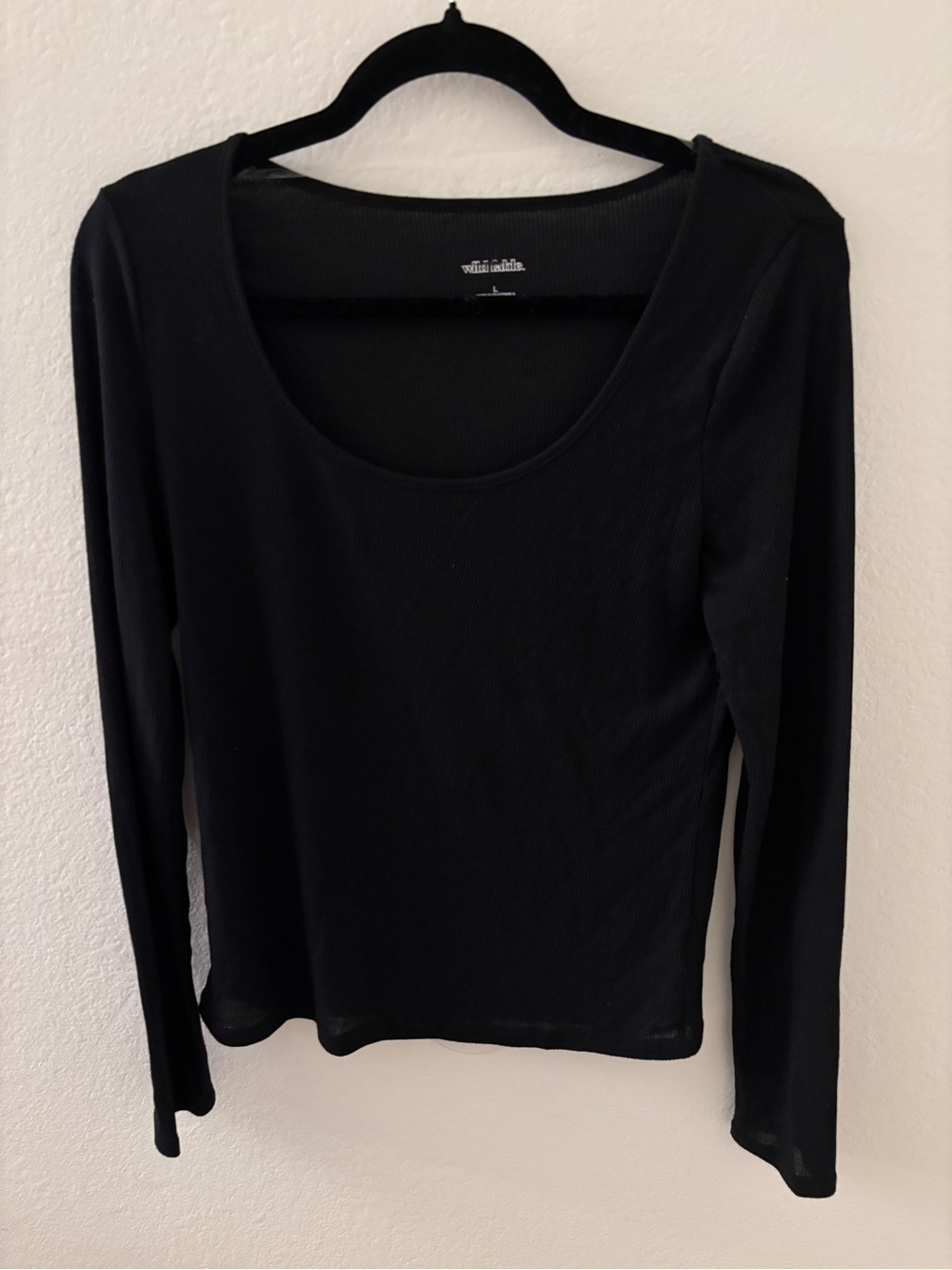 wild fable Black Ribbed Long-Sleeve Scoop Neck Top